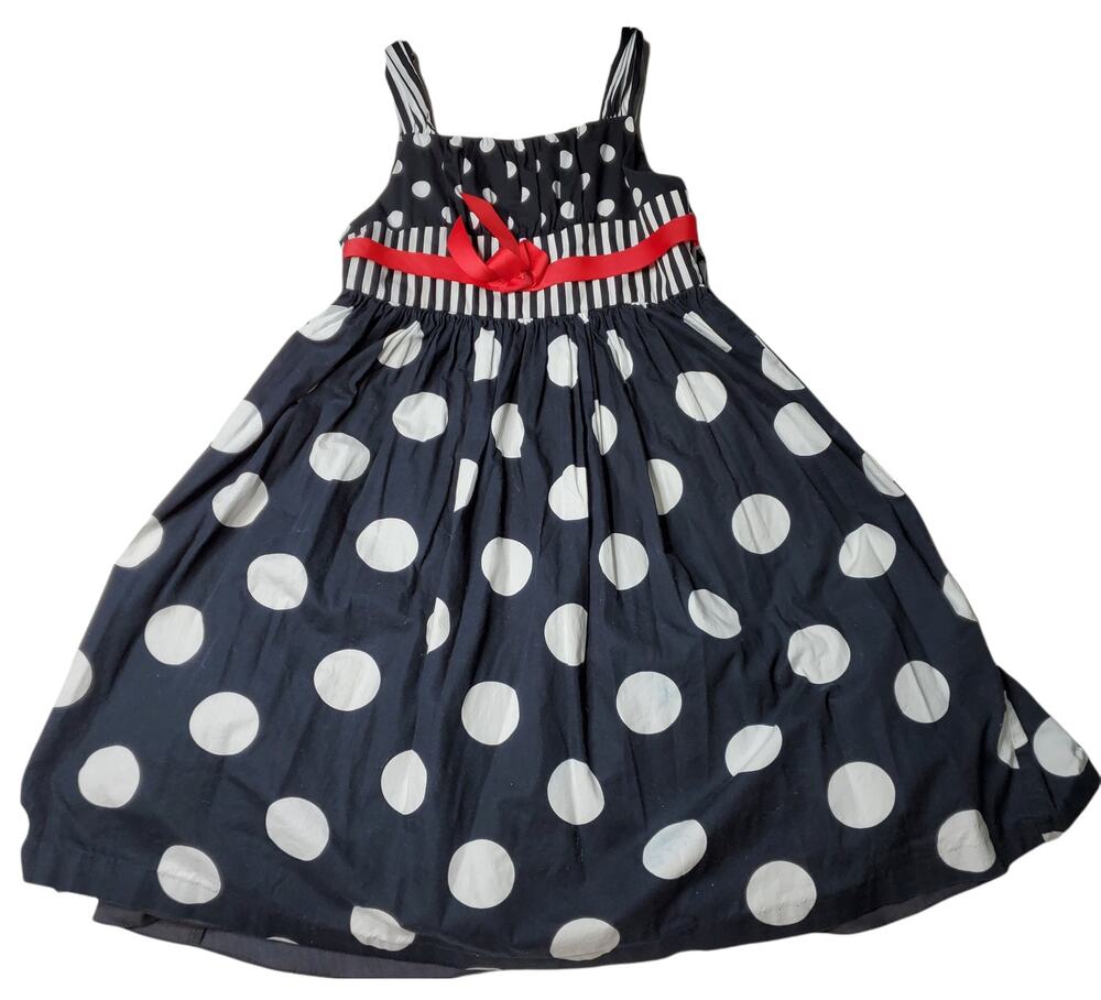 Bonnie Jean Black & White Polka Dot Spaghetti Strap Girl party Dress 10 1252